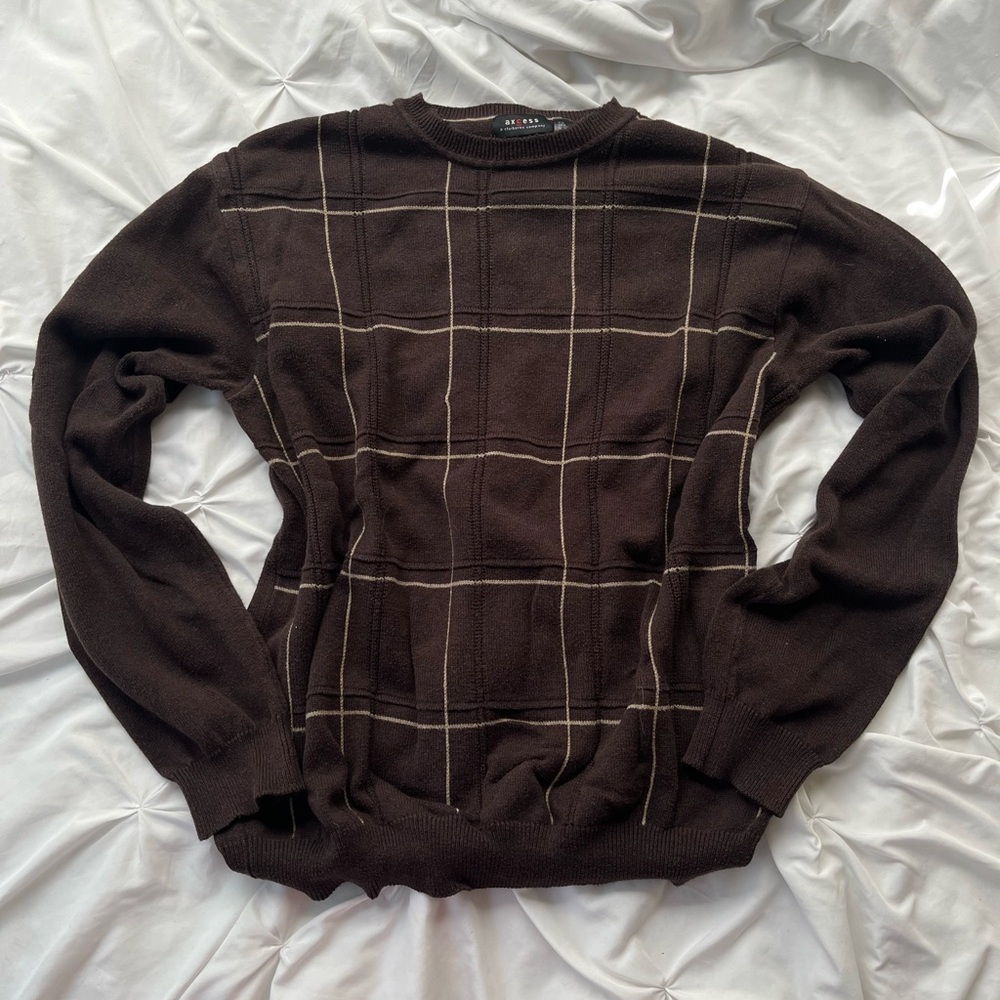 Claiborne Dark Brown Checkered Crewneck Sweater